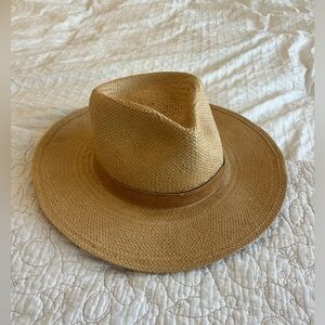 Janessa Leone packable straw tan hat with suede band